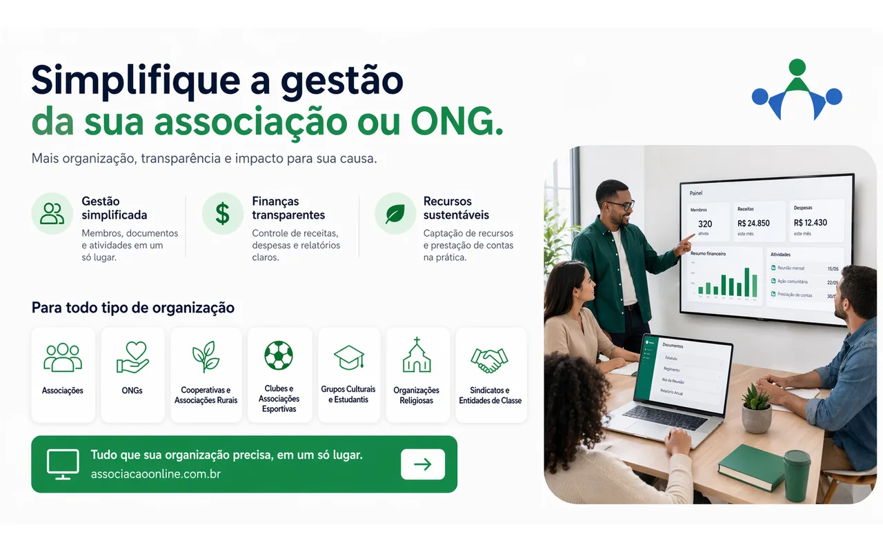 Associação Online: simplifique a gestão da sua associação ou ONG, com painel financeiro e de membros