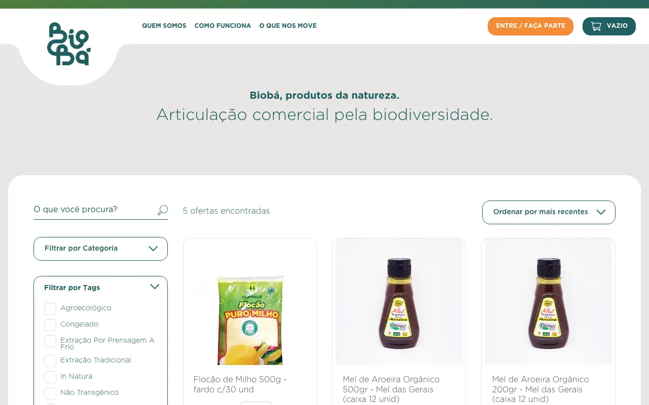 Loja online Biobá com produtos da sociobiodiversidade
