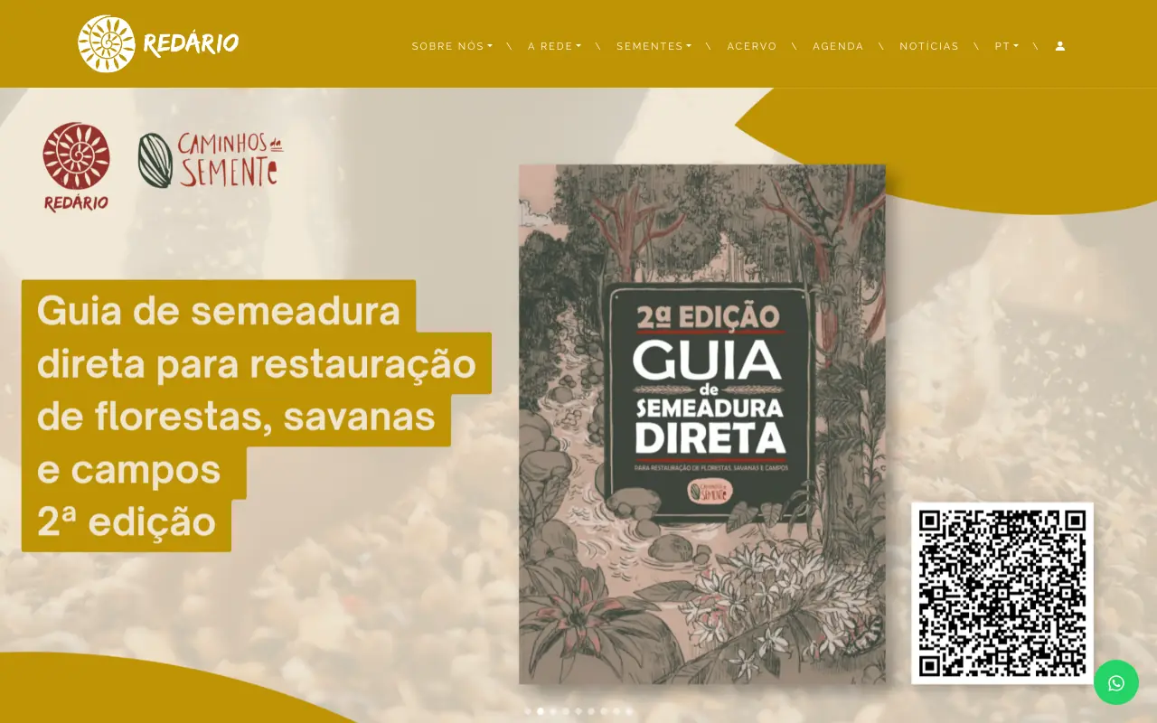 Site do Redário com o Guia de semeadura direta em destaque
